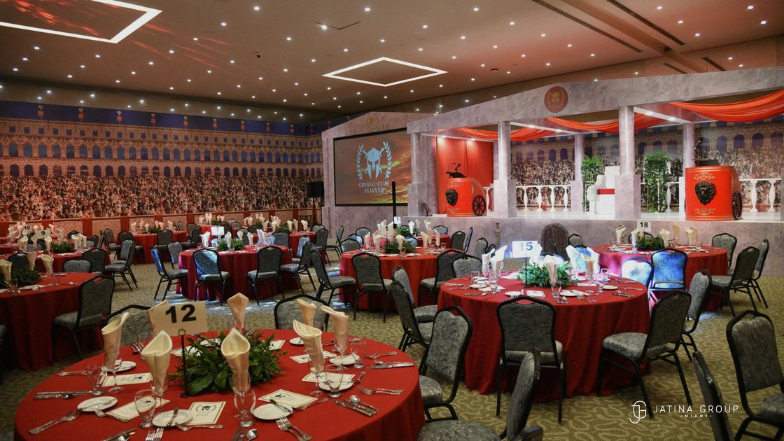 Corporate team celebrating at a dinner event
